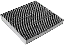 An activated-charcoal cabin air filter, white with visible carbon.
